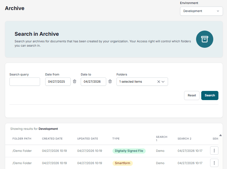Archive overview
