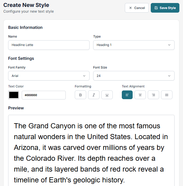 Create style