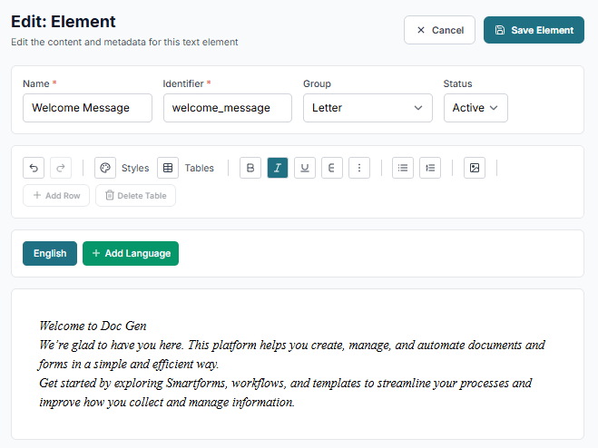 Create text element