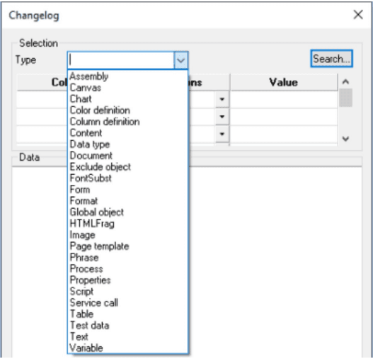 Change log thru menu