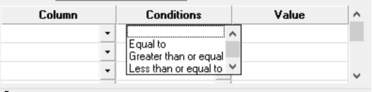 Change log selection Conditions