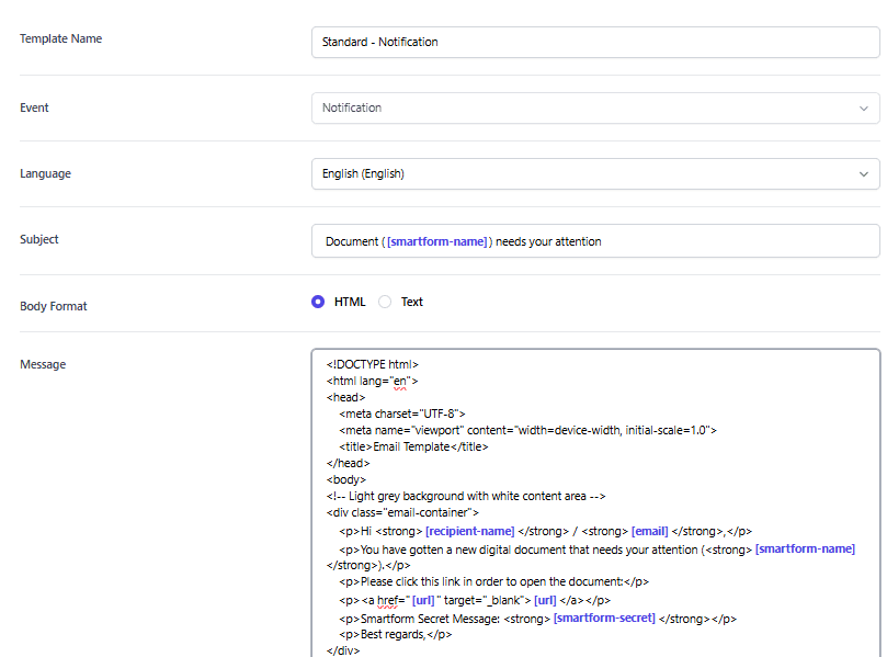 Notification Template Example